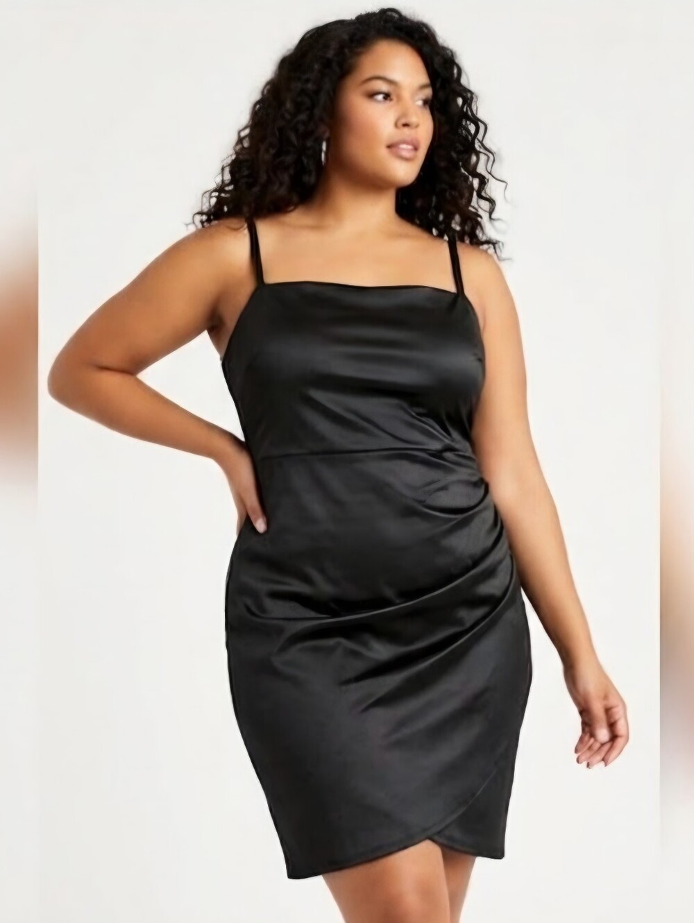 NWT Emerald Sundae Black Satin Gathered Bodycon Dress Size 16
